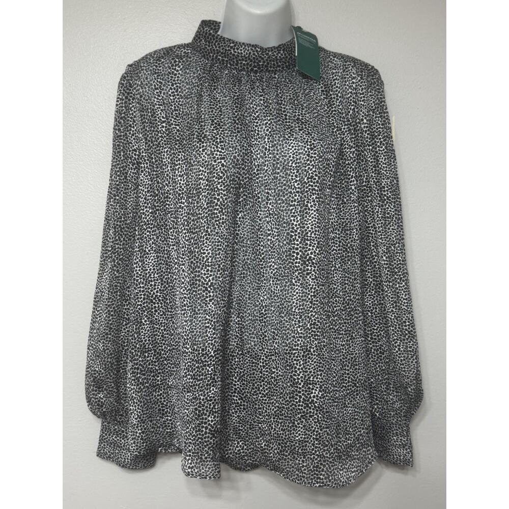 H&M Blouse Women’s size XL Sheer Long Sleeve Mock Neck Abstract Top NEW
